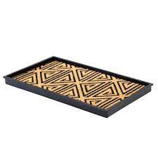 Photo 1 of **MINOR WEAR & TEAR**Anji Mountain Rubber Boot/Shoe Tray with Coir, Fits  Pair (24.5" Wide), Tan and Black Tribal Insert
