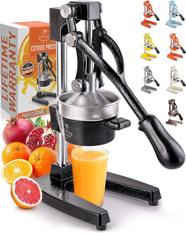 Photo 1 of **MINOR WEAR & TEAR**Zulay Kitchen Cast-Iron Orange Juice Squeezer - Easy-to-Clean, Heavy-Duty, Professional Citrus Juicer - Stainless Steel Lemon Squeezer - Manual Citrus Press & Orange Squeezer - Orange Juicer (Black)
