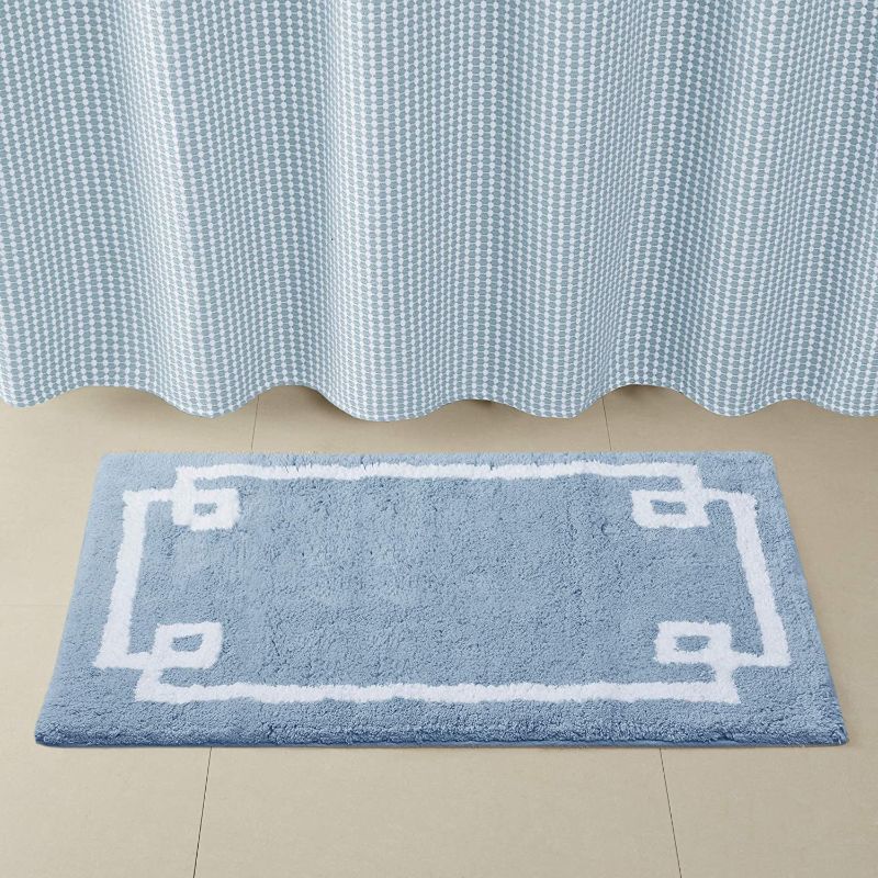 Photo 1 of **MINOR DAMAGE**Madison Park Evan 100% Cotton Bathroom Rug Non Slip Backing-Luxrurious Tufted Plush Bath Mat Absorbent, Quick Dry, Spa Design Shower Room Décor, 24x40, Blue
