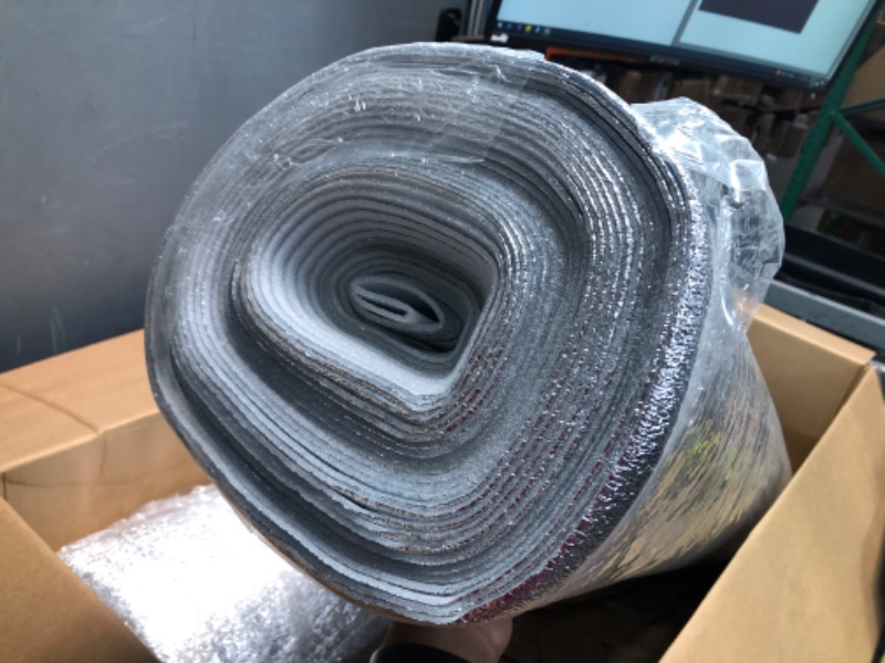 Photo 3 of **MINOR SHIPPING DAMAGE** AMERIQUE Premium 3 mm Thick Flooring Underlayment Padding with Tape & Vapor Barrier 3 in 1 Heavy Duty Foam (400SF Total, 200SF/Roll),  Silver Chrome (Pack of 2)
