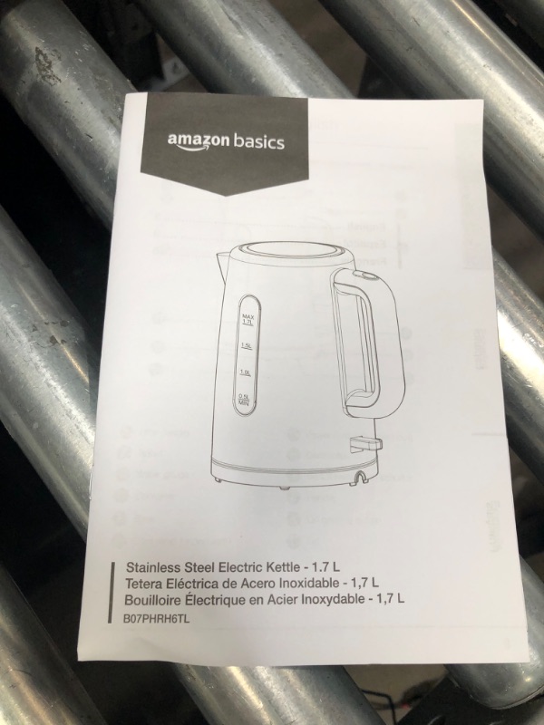 Photo 5 of **MINOR WEAR & TEAR**Amazon Basics Stainless Steel Portable Fast, Electric Hot Water Kettle for Tea and Coffee - 1 Liter, Gray/Black - Automatic Shut-Off
