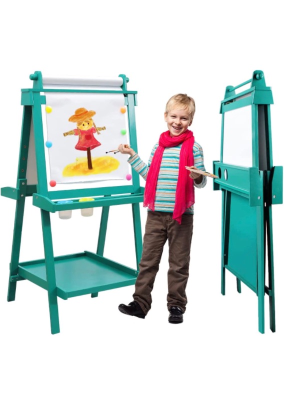 Photo 1 of Easel for Kids, JUZBOT Deluxe Wooden Standing Kids Easel with Paper & 84PCSc