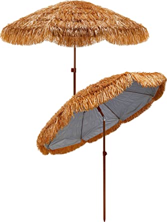 Photo 1 of  6.5ft Thatched Tiki Umbrella UV Protection Thatch Patio Umbrella with Tilt Design Hawaiian Boho Beach Pool Umbrella Tropical Palapa Tiki Hut Backyard Umbrella for Outdoor Bars Outside Garden
