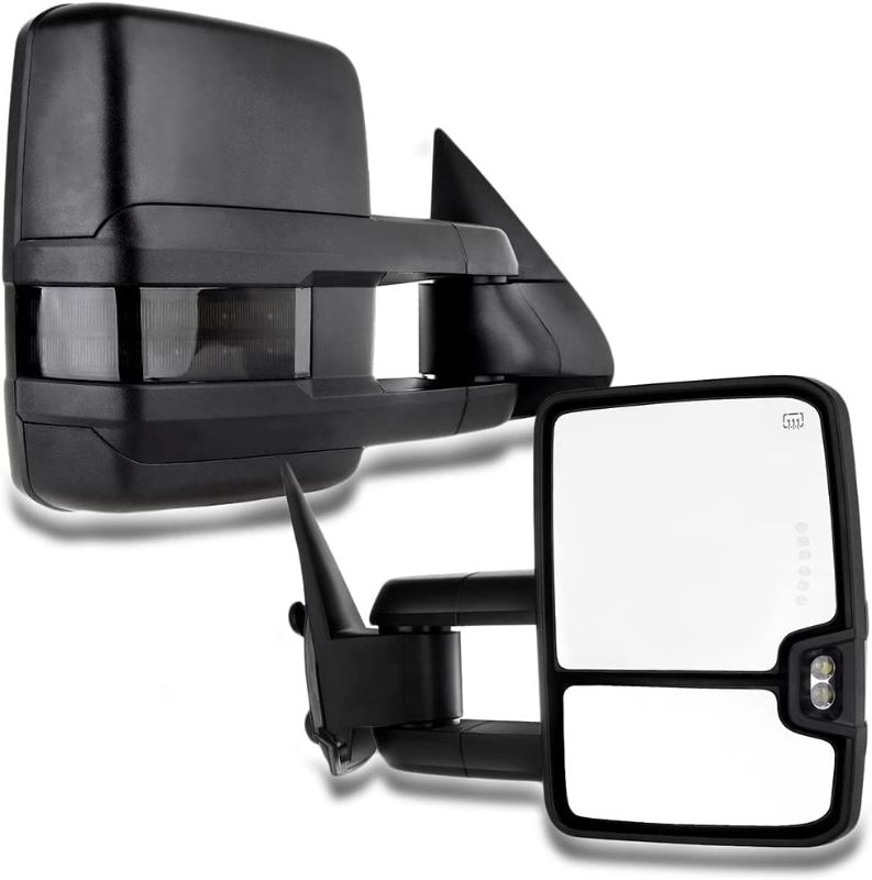 Photo 1 of cciyu Tow Mirrors Car Mirrors LH Left RH Right Black Towing Mirrors Compatible with 1999-2002 for Chevy Silverado GMC Sierra 1500/2500 with Power Adjusted Heated LED Turn Signal Light
