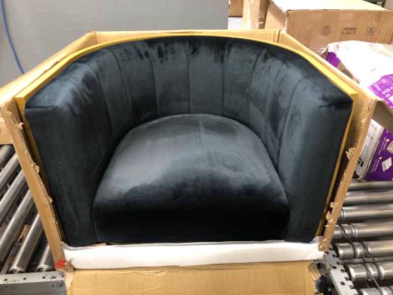 Photo 2 of 24KF Upholstered Living Room Chairs Modern Black Textured Velvet Accent Chair with Golden Metal Stand-Black Chair-Curve back Black Velvet Fabric/Goldn Metal Base