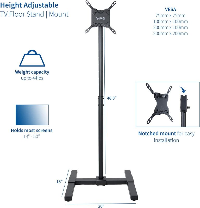 Photo 2 of VIVO TV Floor Stand for 13 to 50 inch Flat Panel LED LCD Plasma Screens, Portable Display Height Adjustable Mount STAND-TV07