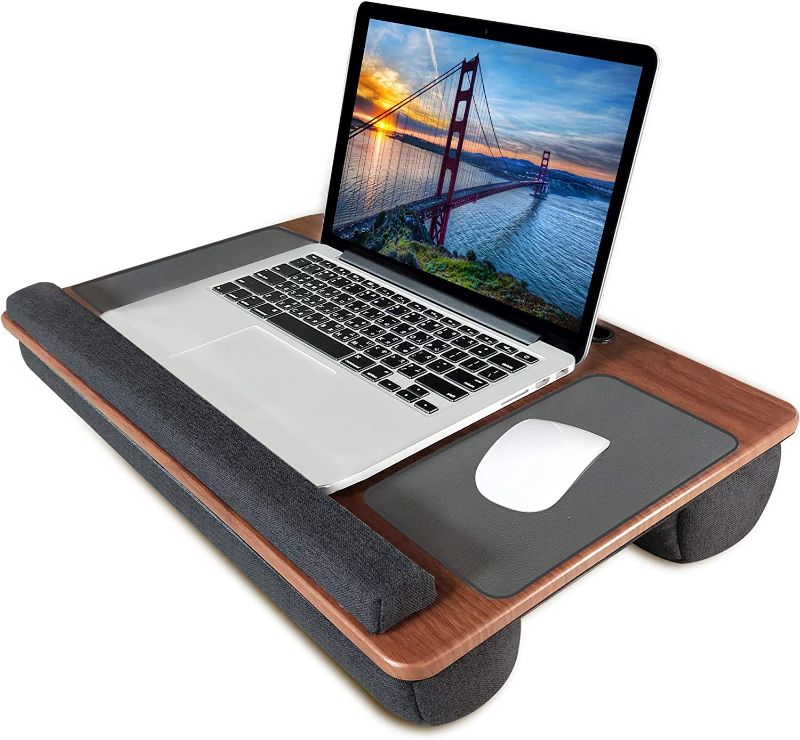 Photo 1 of Lap Desk, Kavalan Portable Laptop Desk with Pillow Cushion & Handle, Designed w/Tablet & Phone & Gadget Slot, Right & Left Handed Mousepad, Ergonomic Wrist Pad, Fit 17.3 inch Laptop, Cherry Wood
