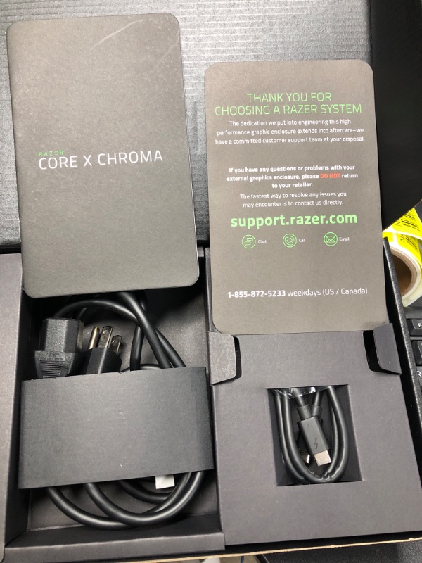 Photo 2 of Razer Core X Chroma Aluminum External GPU Enclosure (eGPU): Compatible with Windows & MacOS Thunderbolt 3 Laptops, NVIDIA /AMD PCIe Support, 700W PSU, 4x USB 3.1, 1x Gbit Ethernet, Chroma RGB, Black Classic Black Core X Chroma eGPU
**RETURN ITEM - unable 