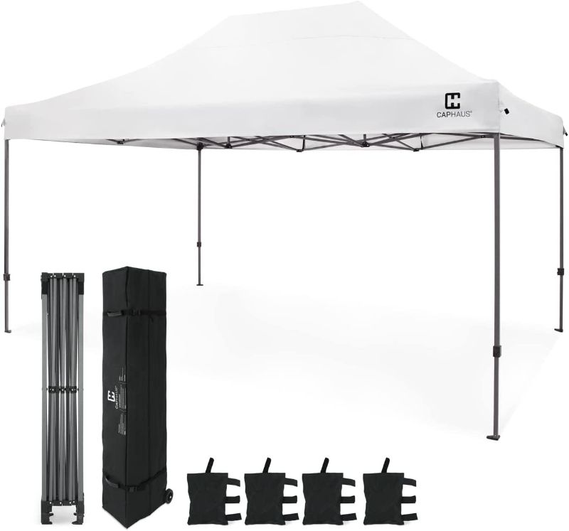 Photo 1 of 10x10 Pop Up Canopy Tent, Commercial Instant Heavy Duty Canopy, 500D Waterproof Adjustable Canopy with Wheeled Carry Bag, 4 Sandbags & 4 Stakes, Light Gray