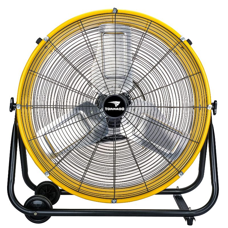 Photo 1 of 
Tornado - 24 Inch High Velocity Heavy Duty Tilt Metal Drum Fan Yellow Commercial, Industrial Use 3 Speed 8540 CFM 1/3 HP 8 FT Cord UL Safety Listed (YELLOW)
