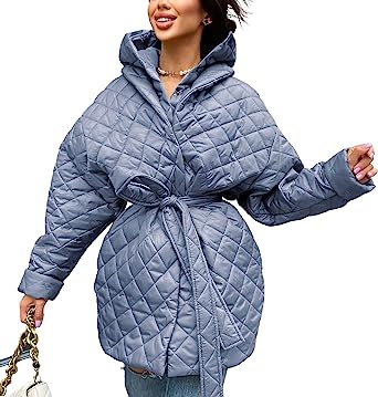 Photo 1 of BTFBM Women Button Down Quilted Jacket Coat 2023 Fall Winter Fashion Belt Pockets Removable Padded Hood Puffer Outerwear size small
