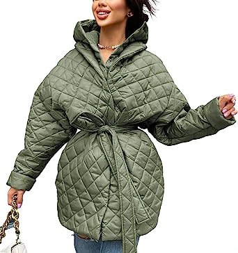 Photo 1 of BTFBM Women Button Down Quilted Jacket Coat 2023 Fall Winter Fashion Belt Pockets Removable Padded Hood Puffer Outerwear size snall
