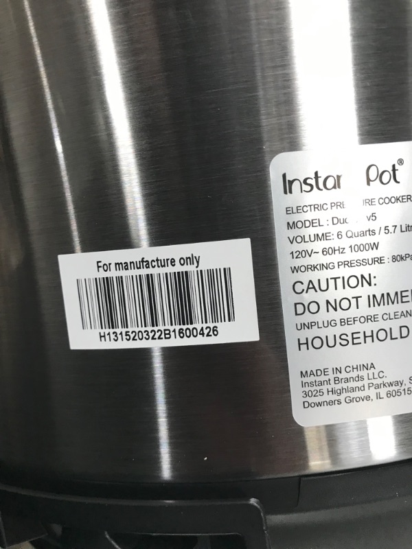 Photo 4 of *MISSING POWER CORD* Instant Pot Duo 7-in-1 Electric Pressure Cooker, Slow Cooker, Rice Cooker, Steamer, Sauté, Yogurt Maker, Warmer & Sterilizer, Includes App With Over 800 Recipes, Stainless Steel, 6 Quart 6QT Duo Pressure Cooker