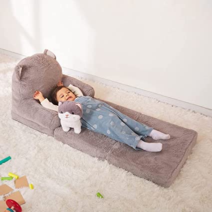 Photo 1 of MONKISS Foldable Kids Sofa, Toddler Chair Plush with Removable Cover, Comfy Kids Couch for Kids Age 1-3 (Grey Kitty)
