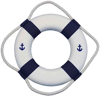 Photo 1 of Hampton Nautical Classic White Decorative Anchor Life Ring with Bands Beach Decorating Ideas Accessories, 10", Blue