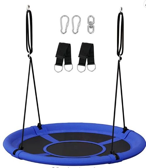 Photo 1 of SONGMICS Saucer Tree Swing, 40 Inch, 700 lb Load, Includes Hanging Kit, Blue and Black UGSW001Q01
