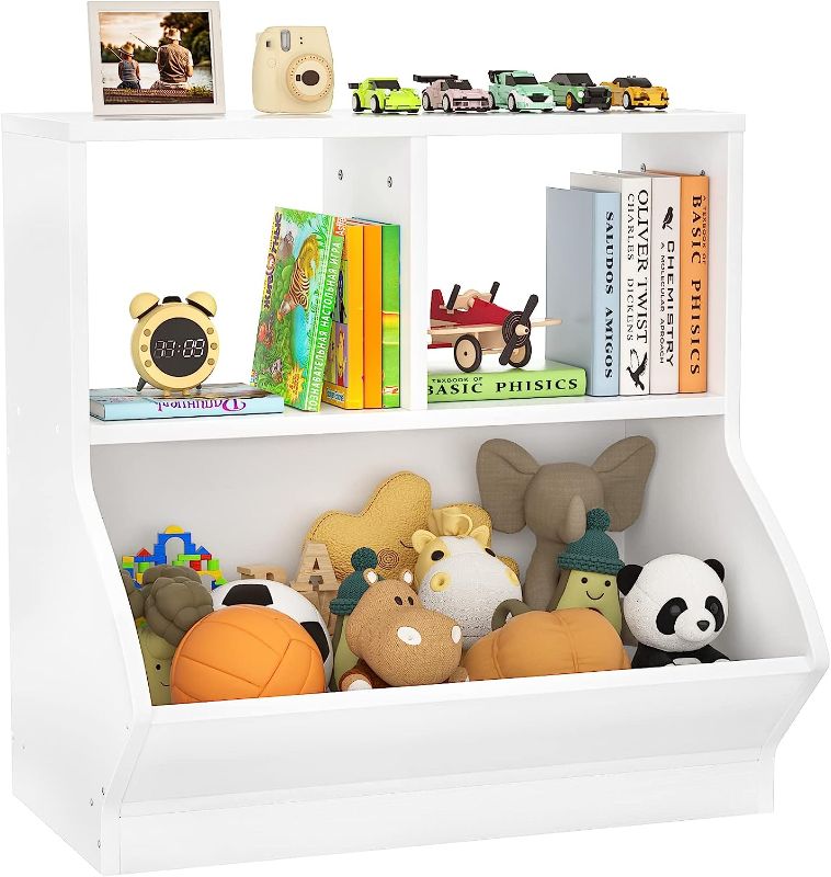 Photo 1 of Aheaplus Toy Storage Organizer with Bookcase, 3 Cubby Bookshelf Toy Storage Cabinet, Open Multi-Bins Toys&Books Storage Display Organizer for Playroom, Bedroom, Nursery, School, White
