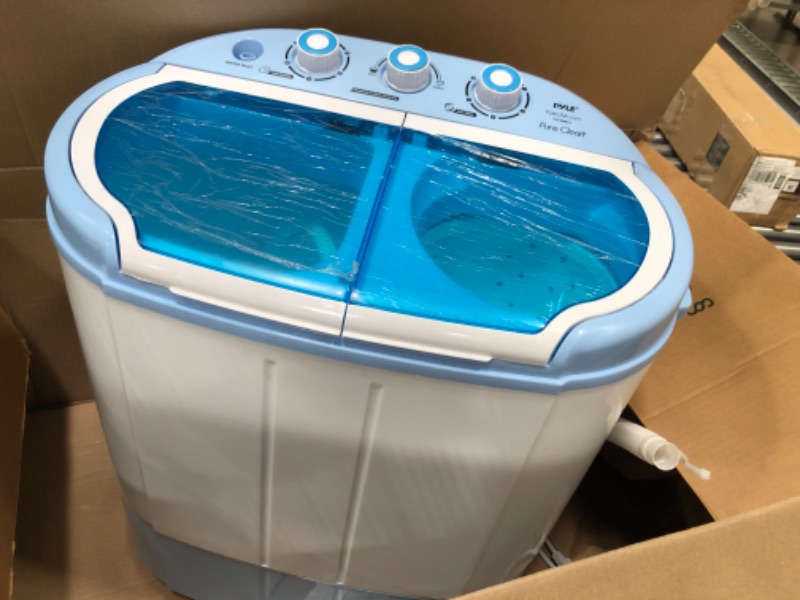 Photo 2 of (minor damge))Pyle Portable Washer & Spin Dryer, Mini Washing Machine, Twin Tubs, Spin Cycle w/ Hose, 11lbs. Capacity, 110V - Ideal For Compact Laundry