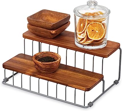 Photo 1 of (damage)iDesign The Ría Safford Collection Acacia Wood and Wire Two Organizer, 12" x 8.5" x 5", 2 Tier Spice Rack