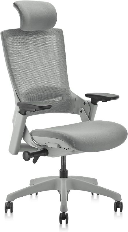 Photo 1 of CLATINA Ergonomic High Swivel Executive Chair with Adjustable Height Head 3D Arm Rest Lumbar Support and Upholstered Back for Home Office Gray Mesh/High Back
