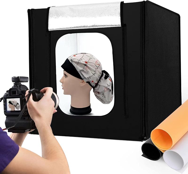 Photo 1 of ZKEEZM Light Box Photography 32"x32" with 100 LED and 3 Colors Backdrops Photo Box with Lights Portable Foldable lightbox for Product Photography with 6500K Brightness, Picture Box Shooting