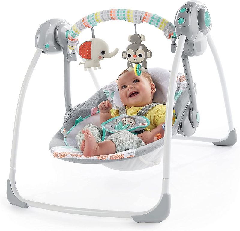 Photo 1 of Bright Starts Whimsical Wild Portable Compact Automatic Deluxe Baby Swing with Music and Taggies, Newborn and up