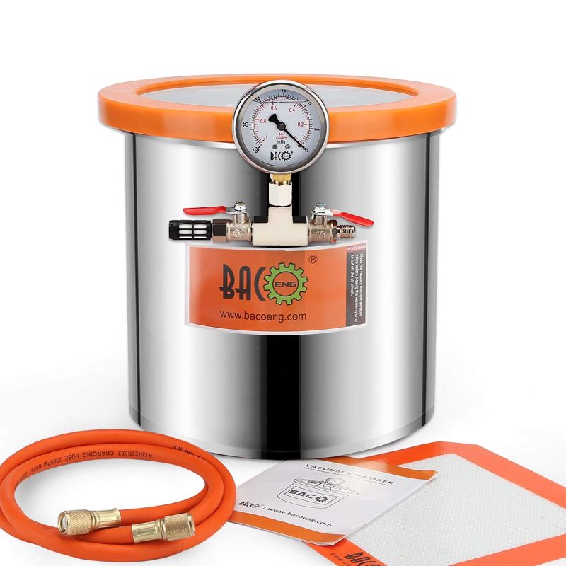 Photo 1 of 
BACOENG 3 Gallon Tempered Glass Lid Stainless Steel Vacuum Chamber Perfect for Stabilizing Wood, Degassing Silicones, Epoxies and Essential Oils