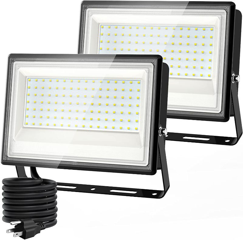 Photo 1 of Olafus 4 Pack 100W LED Flood Light Outdoor, 9000lm LED Work Light with Plug, IP66 Waterproof Exterior Security Lights, 6500K Daylight White Outside Floodlights for Playground Yard Stadium Lawn
