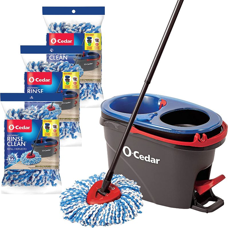 Photo 1 of ***NO MOP STICK**

O-Cedar EasyWring RinseClean Microfiber Spin Mop & Bucket Floor Cleaning System with 3 Extra Refills, Grey
