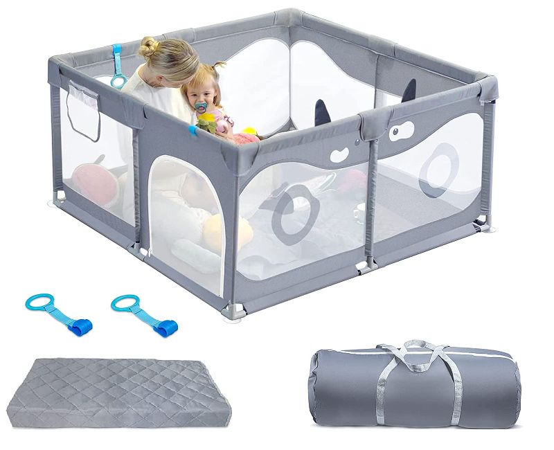 Photo 1 of Baby Playpen,Letmudla Playpen with Mat,Upgraded Sturdy Play Pen with Gate,Easy to Assemble Play Yard,Safe Play Pens for Babies and Toddlers with Hand Rings,Outdoor&Indoor Activity Center for Infant
