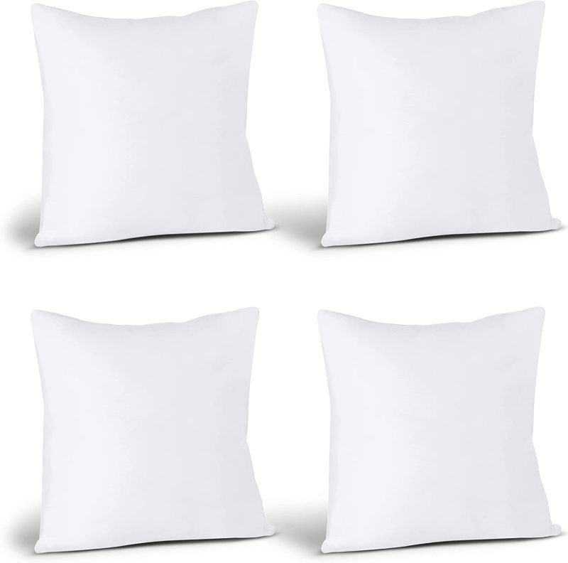 Photo 1 of  Bedding Throw Pillows (Set of 4, White), 16 x 16 Inches Pillows for Sofa, Bed and Couch Decorative Stuffer Pillows