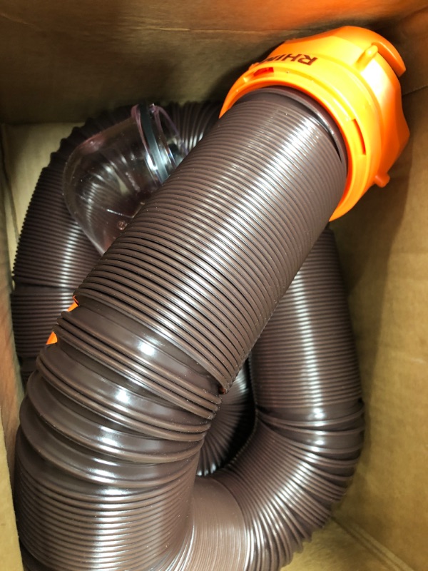 Photo 2 of Camco RhinoFLEX RV Sewer Hose Kit with Swivel Transparent Elbow and 4-in-1 Dump Station Fitting, Brown, 15 Feet (39770) 15ft Sewer Hose Kit Frustration-Free Packaging1018768504
