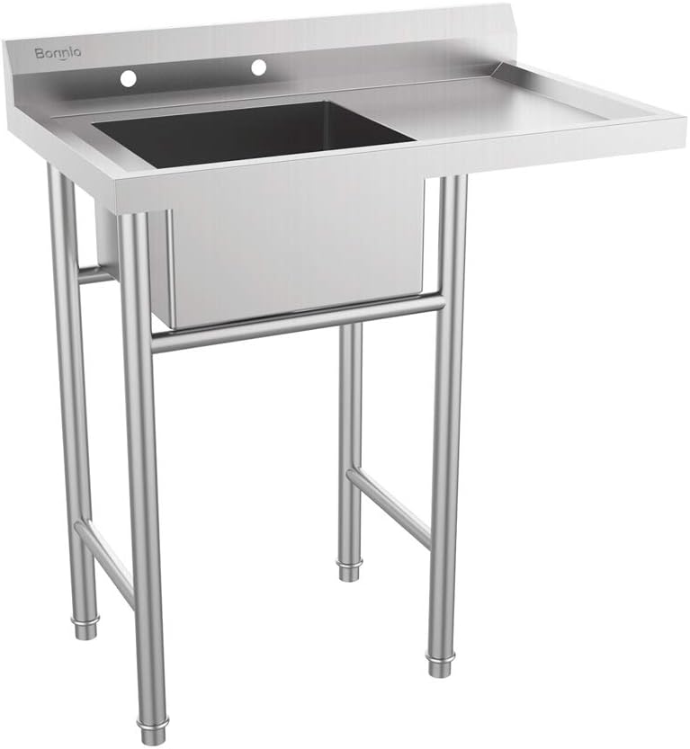 Photo 1 of  304 Stainless Steel Utility Sink with Drainboard, One Compartment Workbench Sink Commercial Sink for Restaurant, Laundry Room, Backyard, Garages - Overall Size: 35.8" W x 21.3" D x 40.2" H