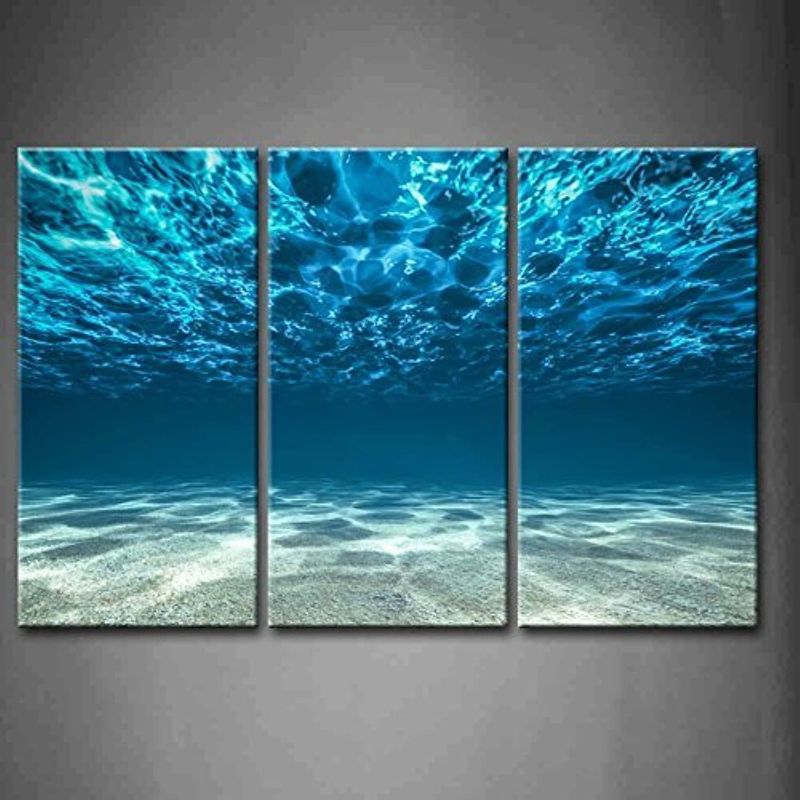 Photo 5 of 3 Panel Blue Ocean Sea Wall Art Painting on Canvas The Pictures Modern Artwork For Office Home Decor
