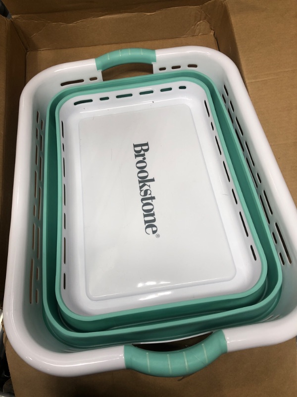 Photo 2 of (Like New ) BROOKSTONE, 1 UNIT, 11 GALLONS - [OUR LARGEST BASKET EVER] 24" Collapsible Laundry Basket, Comfort Non-Slip Grip Handles, Minimalist Space Saving Design, Portable Pop-Up Hamper, [BPA FREE] 1 UNIT, Mint