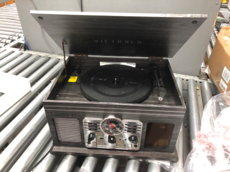 Photo 5 of MISSING R. SPEAKER COVER; NON FUNCTIONING RECORD PLAYER**Victrola Nostalgic 6-in-1 Bluetooth Record Player & Multimedia Center with Built-in Speakers - 3-Speed Turntable, CD & Cassette Player, AM/FM Radio | Wireless Music Streaming | Grey Grey Entertainme