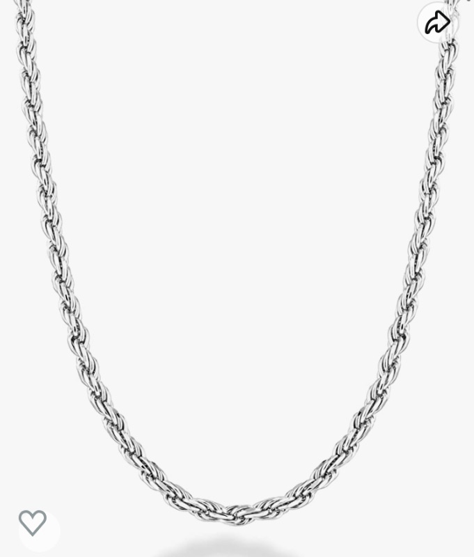 Photo 1 of Miabella Solid 925 Sterling Silver Italian Diamond-Cut Braided Rope Chain Necklace for Men Women, 925 Sterling Silver Made in Italy