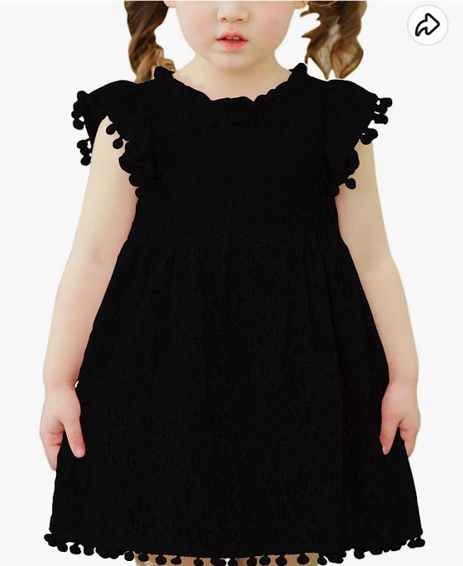 Photo 1 of 2T Mmoitkki Toddler Girls Lace Dress Baby Girls' Pom Pom Flutter Sleeve Elegant Party Princess Dresses 