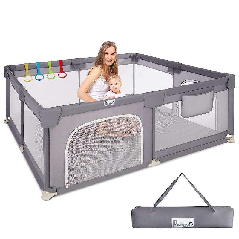 Photo 1 of Baby Playpen for Babies and Toddlers, 71 x 59 inch Baby Play Yards, Kids Play Pen for Indoor & Outdoor, Large Baby Playpen, Portable Toddler Play Yard with Carrying Bag, Anti-Slip Base, Li'l Pengyu
