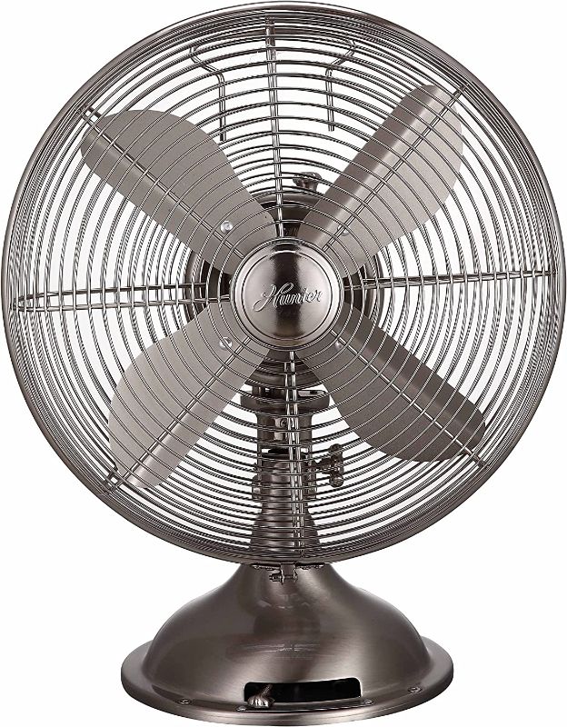 Photo 1 of *NONFUNCTIONAL** HUNTER 90400z All Metal Retro Table Fan - Powerful 3 Speeds and Smooth Oscillation, 12", Brushed Nickel
