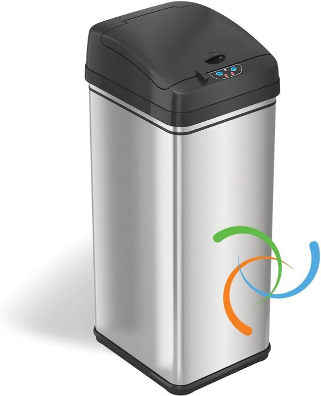 Photo 1 of **NEW** iTouchless 13 Gallon Stainless Steel Kitchen Trash Can with AbsorbX Odor Filter System, Powered by Batteries (not Included) or Optional AC Adapter (Sold Separately), Original Stainless Steel
