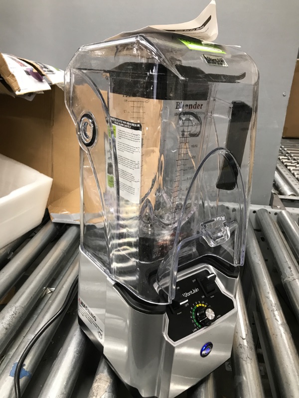 Photo 4 of **Missing Attachments** WantJoin Commercial Professional Blender With Shield Quiet Sound Enclosure 2200W Industries Strong and Quiet Professional-Grade Power, Self-Cleaning, Silver
