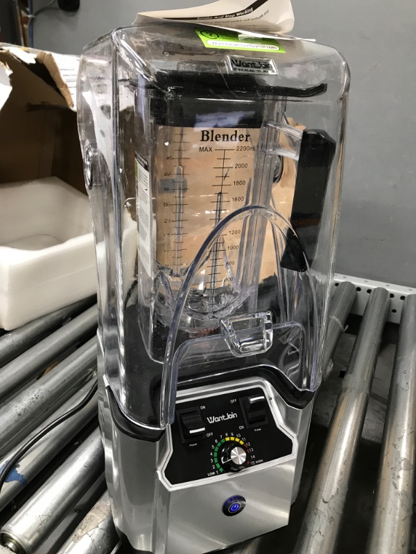 Photo 2 of **Missing Attachments** WantJoin Commercial Professional Blender With Shield Quiet Sound Enclosure 2200W Industries Strong and Quiet Professional-Grade Power, Self-Cleaning, Silver
