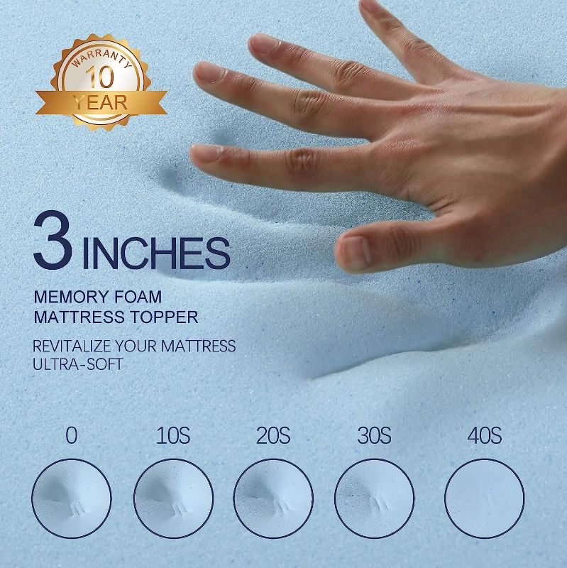 Photo 1 of 3 Inch Gel Memory Foam Mattress Topper Twin Size High Density Cooling Pad Pressure Relief Bed Topper 