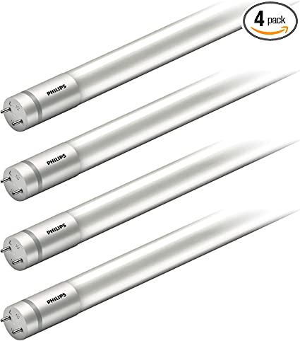 Photo 1 of Philips LED MainsFit 2-Foot T8 Ballast Bypass Tube Glass Light Bulb, 1100 Lumen, Daylight (5000K), 8.5W=17W, Medium Bi-Pin G13 Base, 4-Pack
