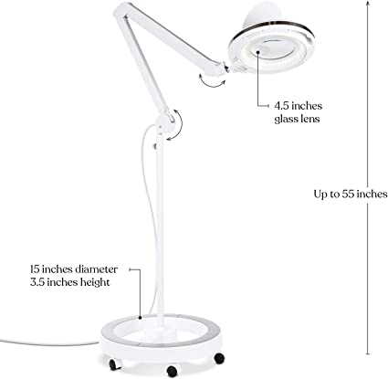 Photo 1 of (New Upgrade) 10X Magnifying Floor Lamp with Clamp and 4 Wheel Rolling Base,HITTI 2200 LM LED 3 Color Dimmable Magnifying Glass with Light, Adjustable Arm Lighted Magnifier for Close Work, Esthetican