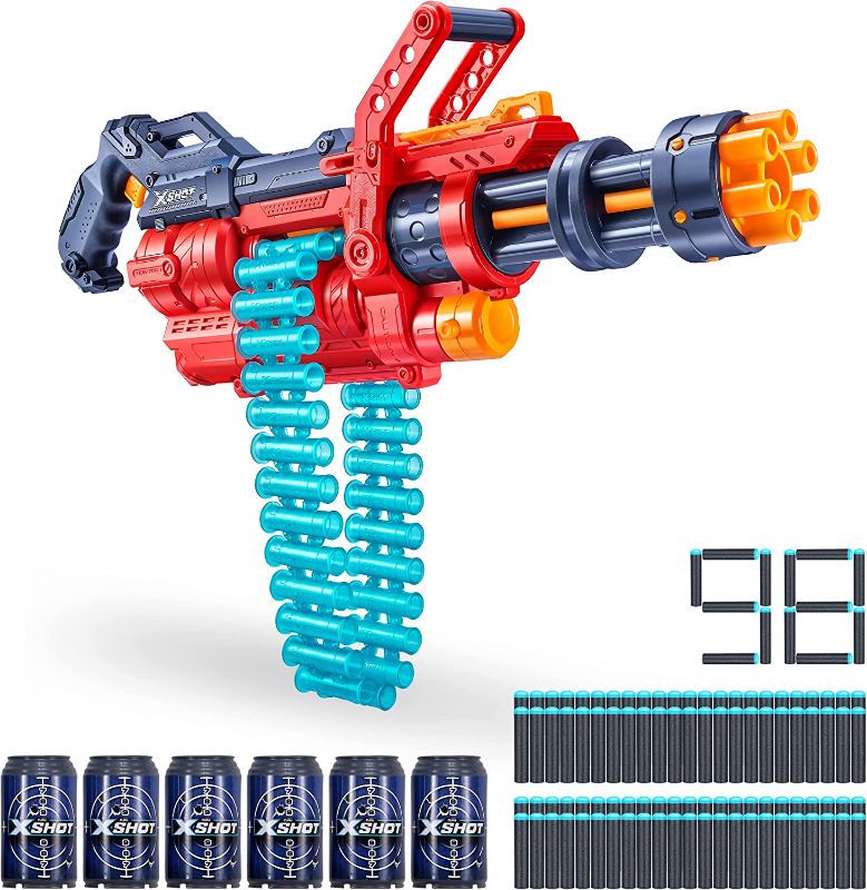 Photo 1 of Excel Omega (6 Shooting Targets + 98 Darts) by ZURU, X-Shot Red Foam Dart Toy Blaster, Automatic Rotating Belt, Slam Fire, Toys for Kids, Teens, Adults (Red)
