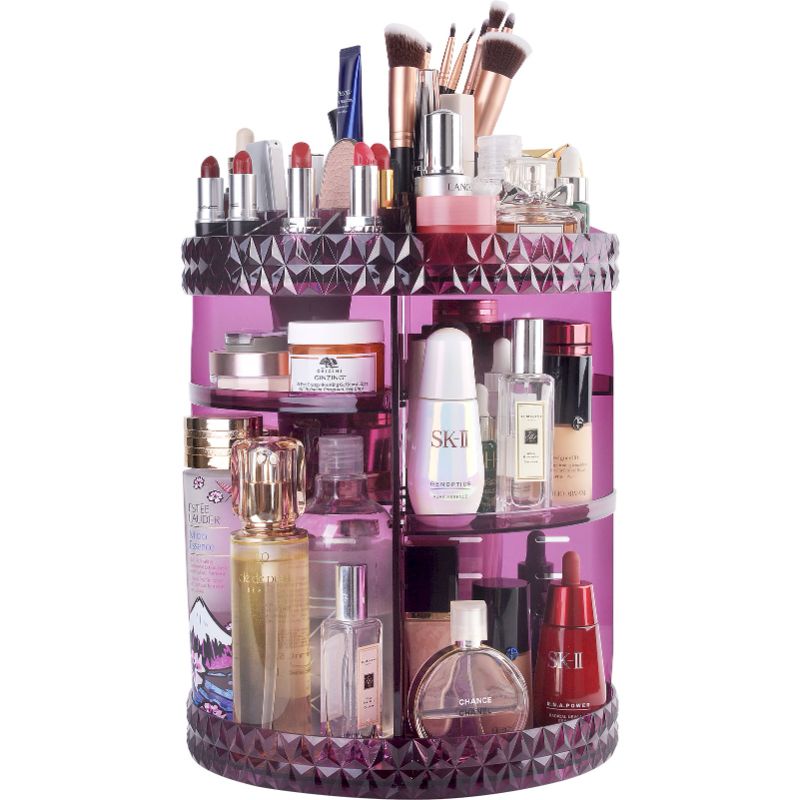 Photo 1 of 360 Rotating Makeup Organizer, Adjustable Large Cosmetic Shelf Storage with 8 Layers, Acrylic Purple