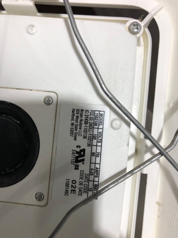 Photo 1 of MISSING PIECES// LIGHT AND LIGHTS ON// FAN POWERS ON//MISSING HARDWAREBroan-NuTone SPK80L ENERGY STAR Certified Bluetooth Speaker Bathroom Ventilation LED Light, 80 CFM, 2.5 Sones Bath Fan, White
