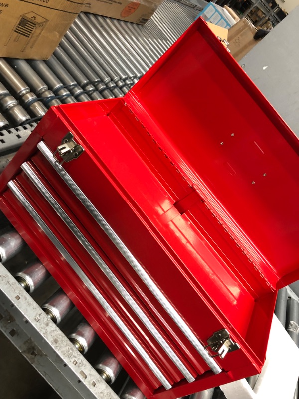 Photo 1 of BIG RED ANTBD133-XB Torin 20" Portable 3 Drawer Steel Tool Box with Metal Latch Closure, Red

